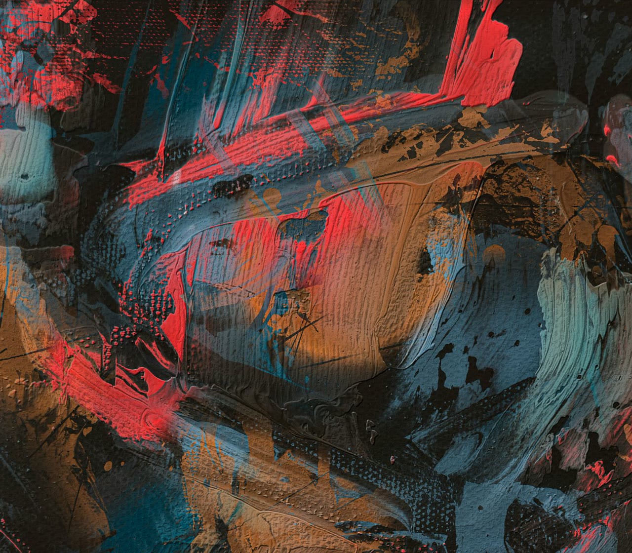 An abstract painting in bold colours and brush strokes